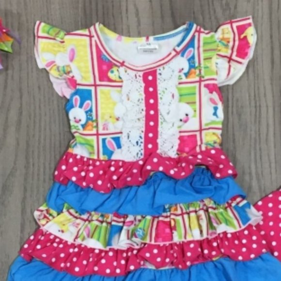 Easter Bunny Rabbit Ruffle Tunic Girls Outfit Set - Picture 2 of 2